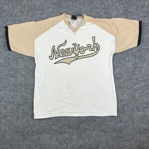 BX Sports TShirt Mens 2XL White Beige New York Graphic Vintage Raglan